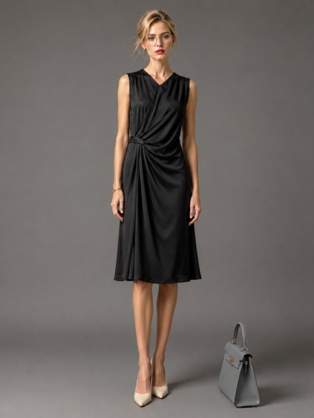 Barneys New York CO-OP Black Silk Draped Cocktail Dress